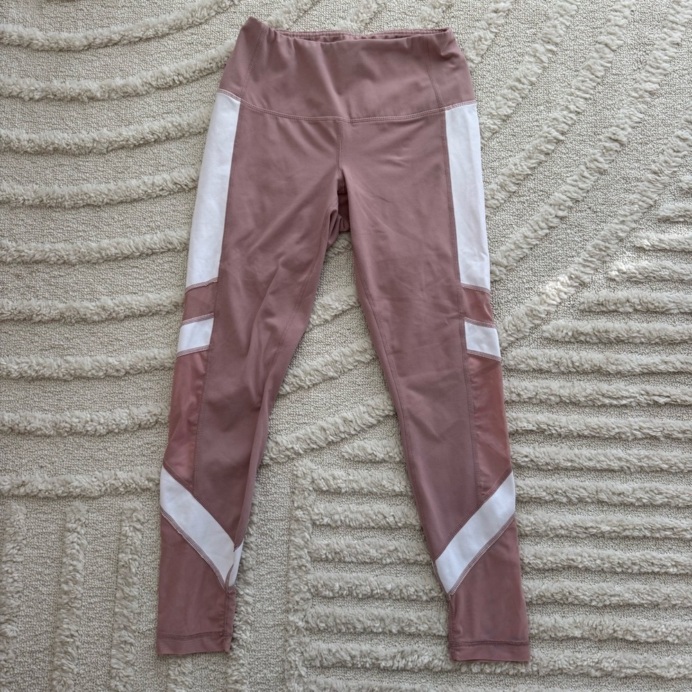 Yogalicious Lux Leggings Pink and White with Mesh Detail